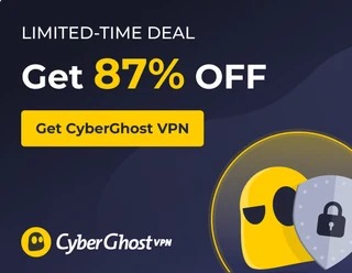 CyberGhost VPN affiliate advertisement offering a limited-time discount
