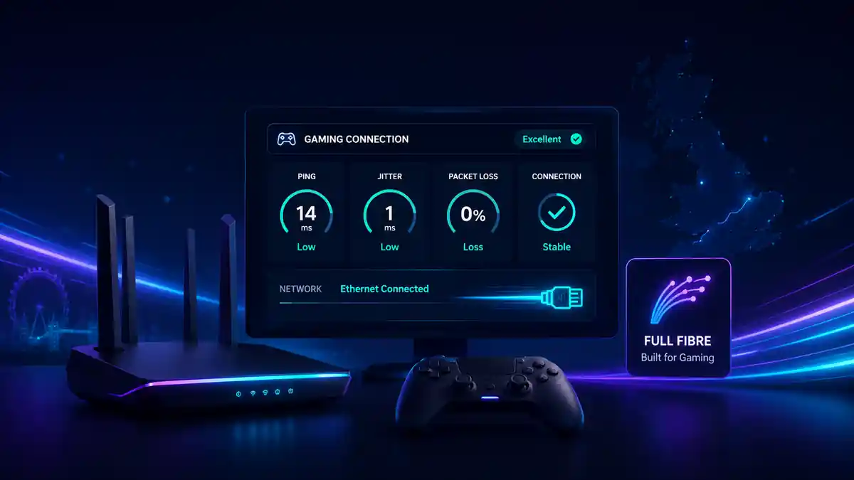 LinkSpeed UK gaming broadband testing dashboard displaying latency metrics for Openreach and Virgin Media connections